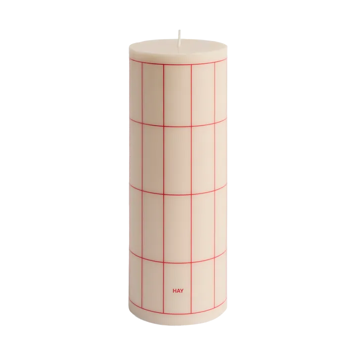 Column Candle block candle large 25 cm - Off white-red grid check - HAY