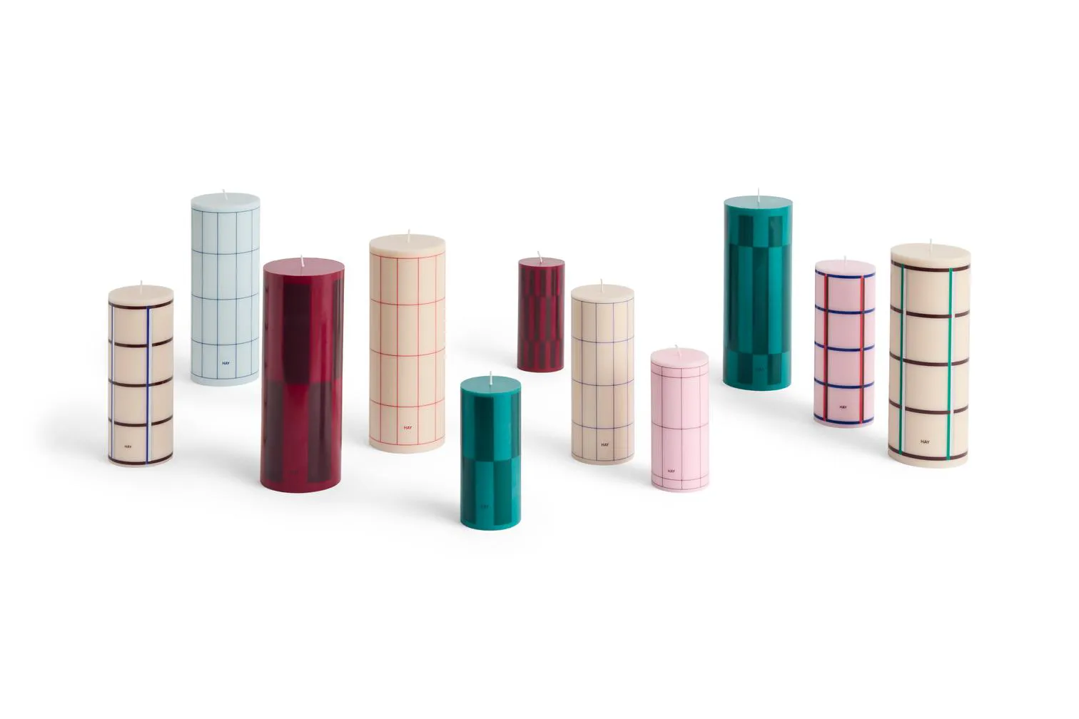 Column Candle block candle large 25 cm, Pink-bordeaux-dark blue check HAY