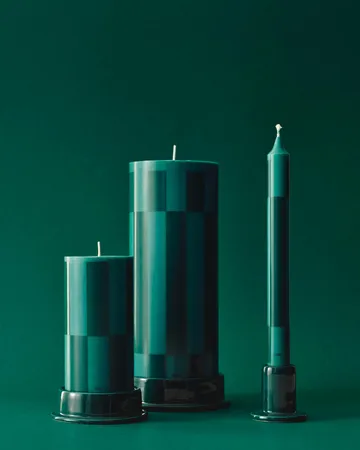 Column Candle block candle small 15 cm - Green-dark green large check - HAY