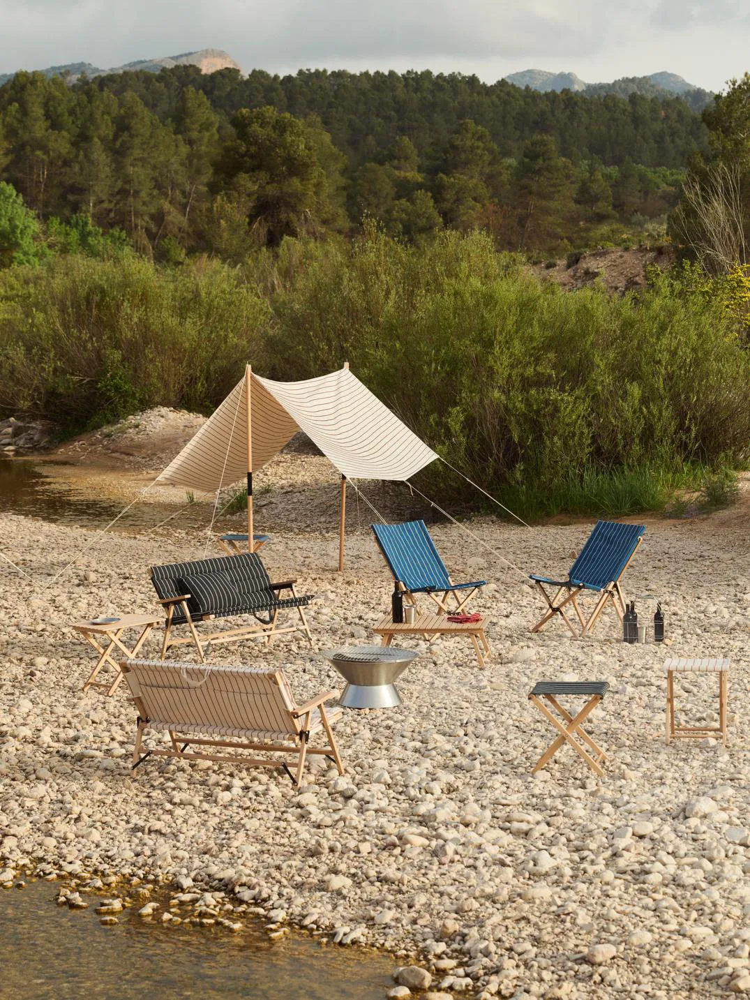 Outdoor Market folding chair, Blue-beige HAY