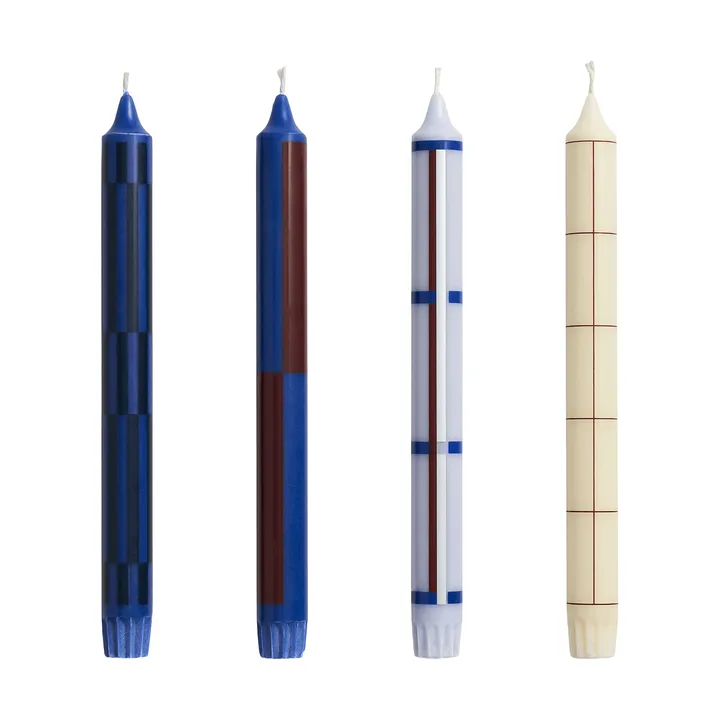 Pattern candle mix 4-pack - Blue-silver - HAY