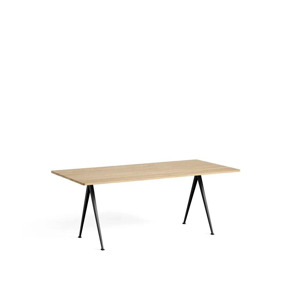Pyramid 02 dining table, Oak matte lacquered-190x85 cm-black steel frame HAY