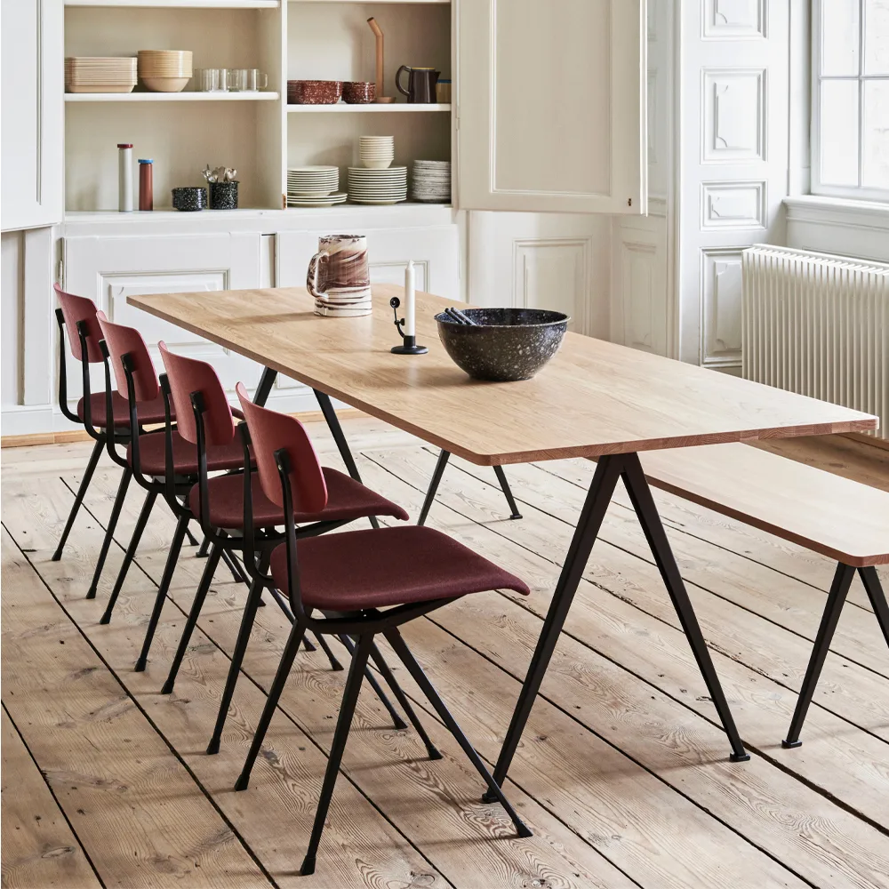 Pyramid 02 dining table, Oak matte lacquered-190x85 cm-black steel frame HAY