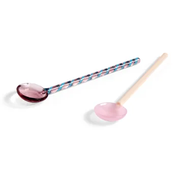 Round glass spoon 2-pack - aubergine-light pink - HAY