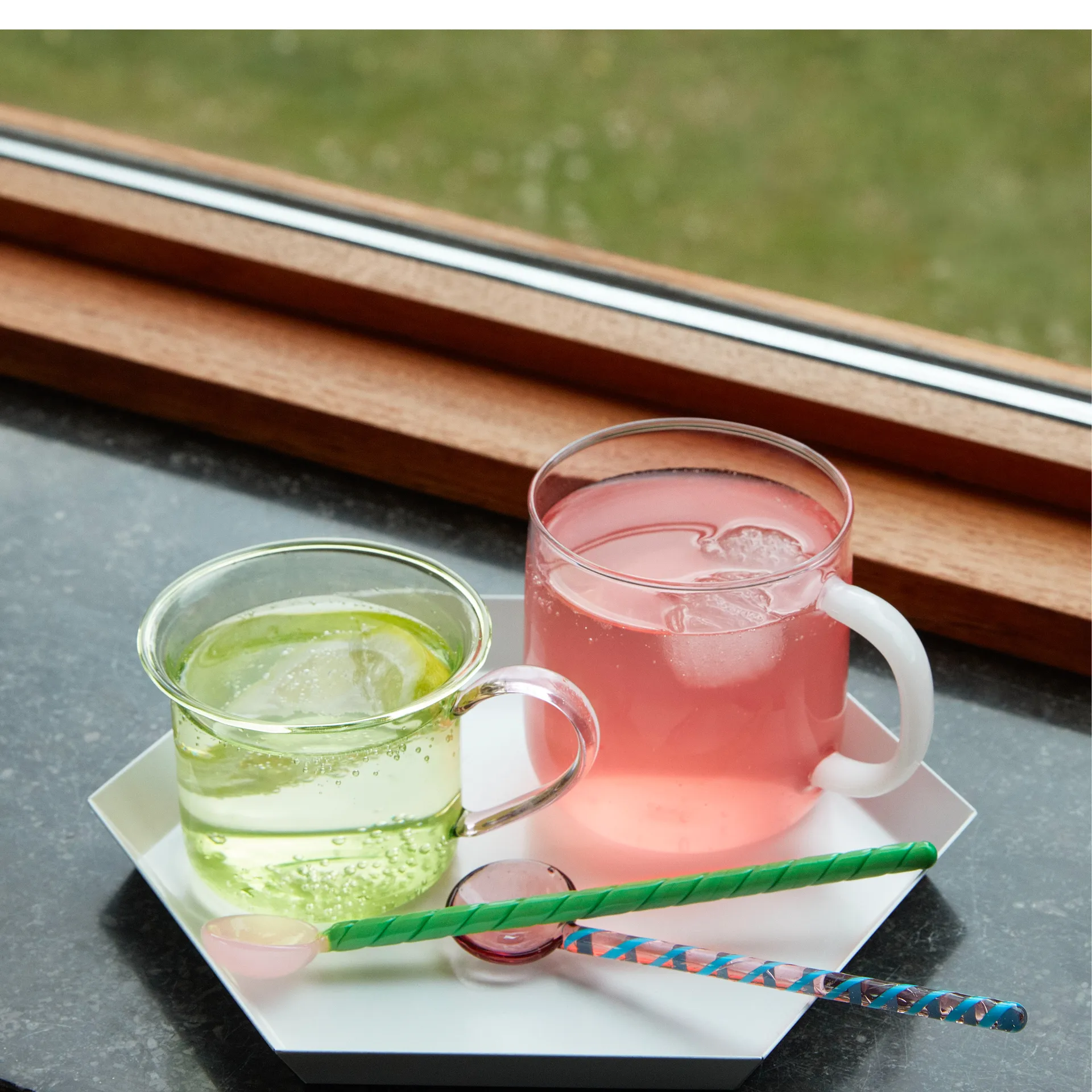 Twist glass spoon 2-pack, turquoise-light pink HAY