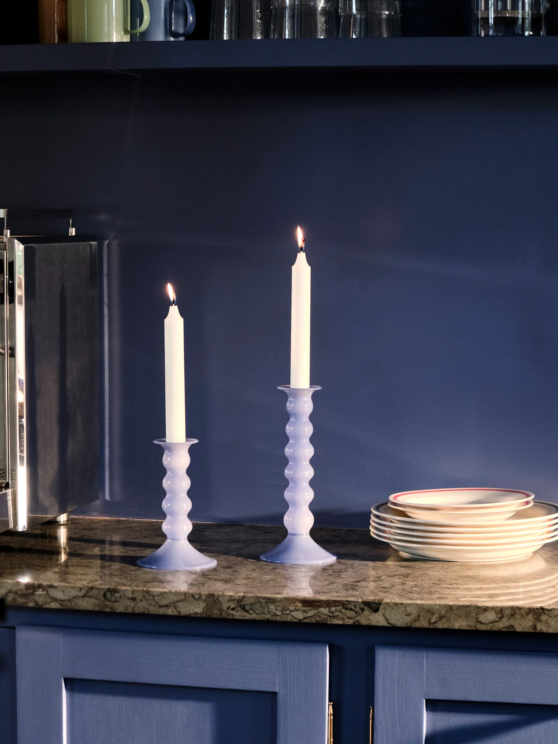Wavy candle holder medium 14 cm, Jade light blue HAY