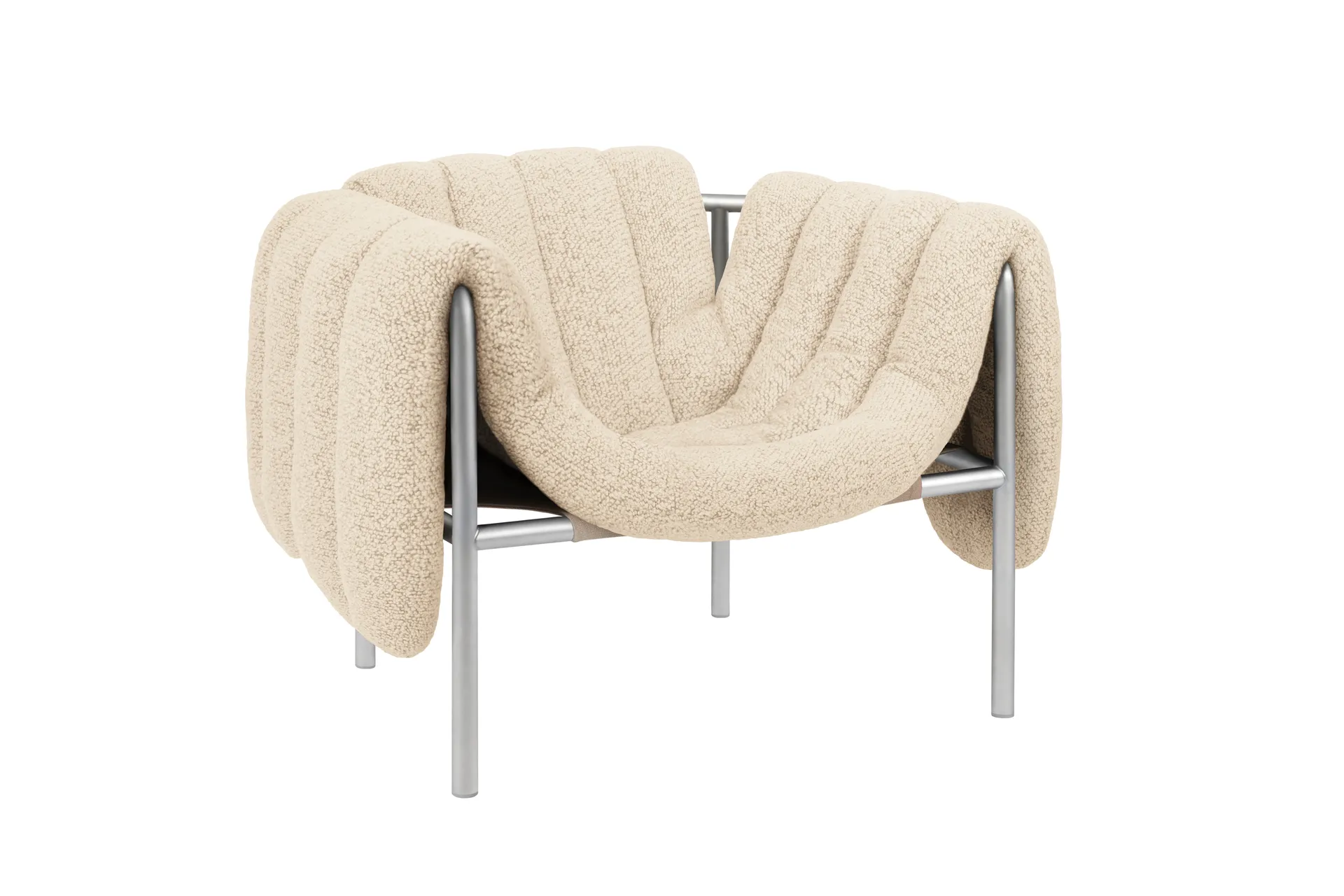 Puffy lounge chair, Eggshell-stainless steel Hem