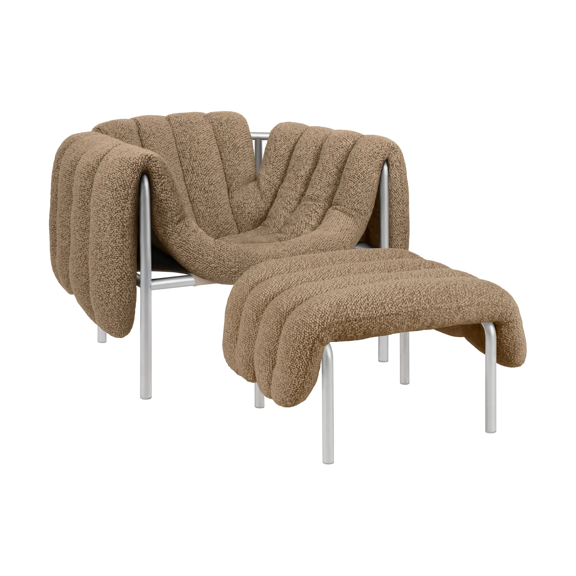 Puffy lounge chair + ottoman, Sawdust-stainless steel Hem