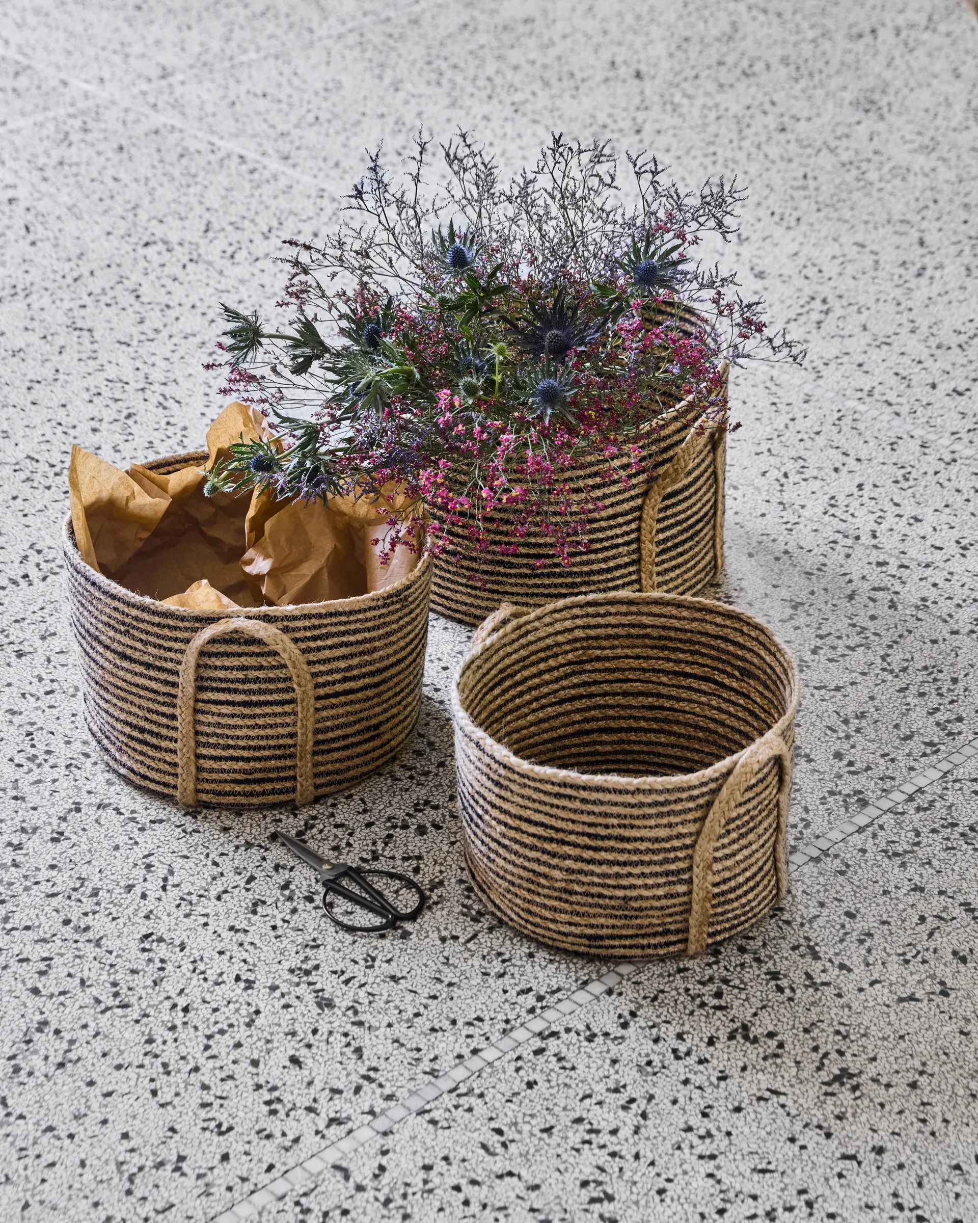 Dungi low storage baskets 3-pack, Black-natural House Doctor