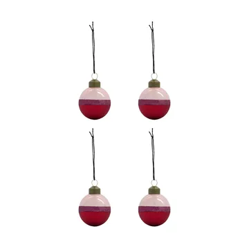 Stripe Christmas Ornament Ø8 cm 4-pack - Pink-red - House Doctor