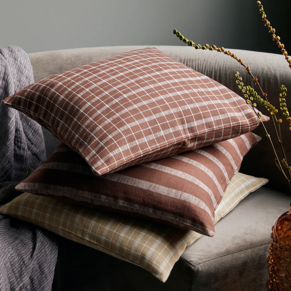 Thame pillowcase checked 50x50 cm, Brown House Doctor
