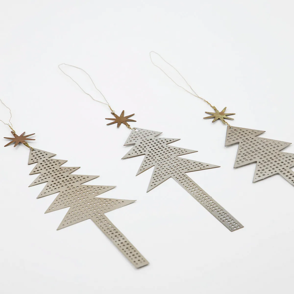 Tree with Star hanging decoration perforated 3-pack, Antique silver House Doctor