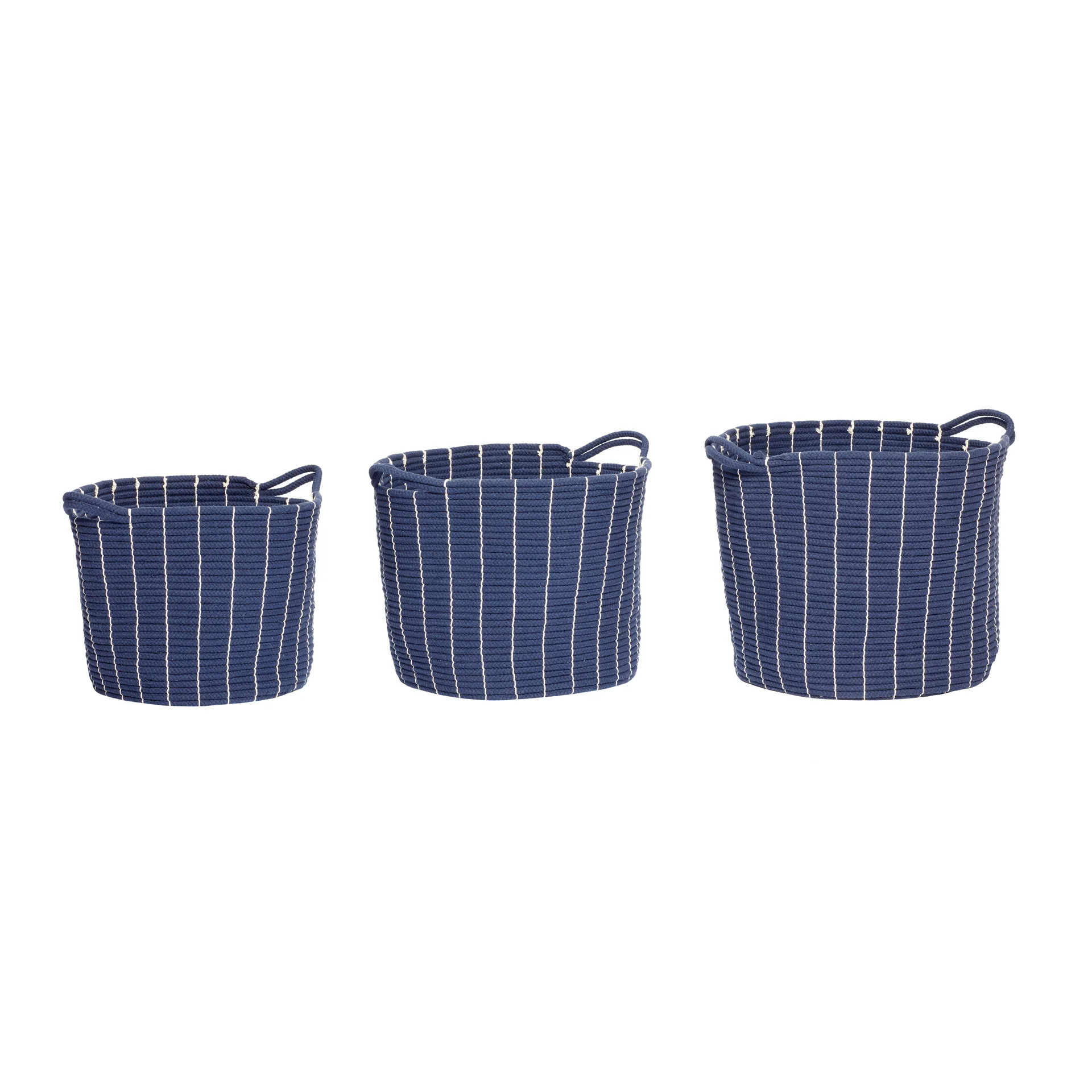 Basket of cotton with handles 3-pack, Blue Hübsch