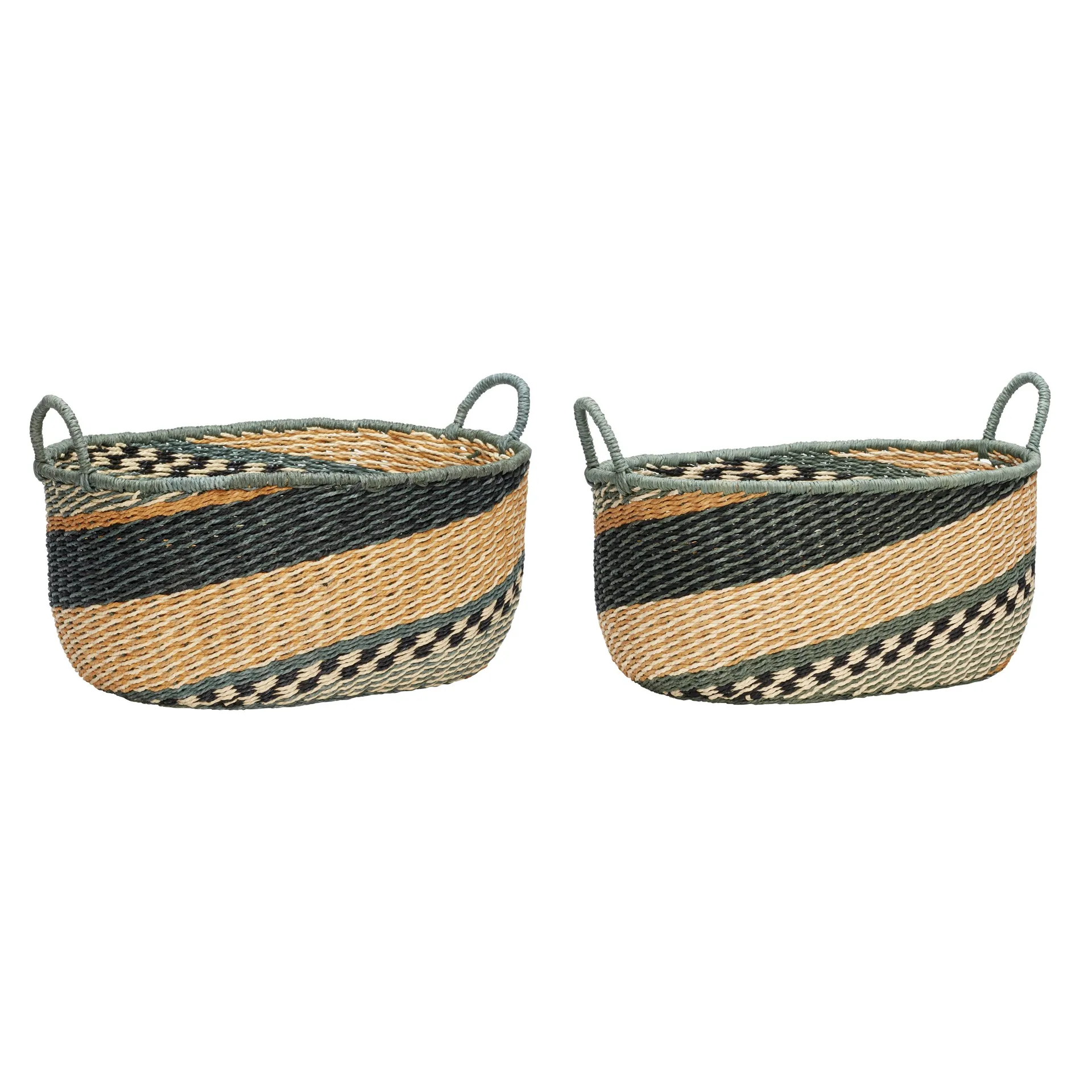 Baskets round 2-pack, Black-green-orange-nature Hübsch