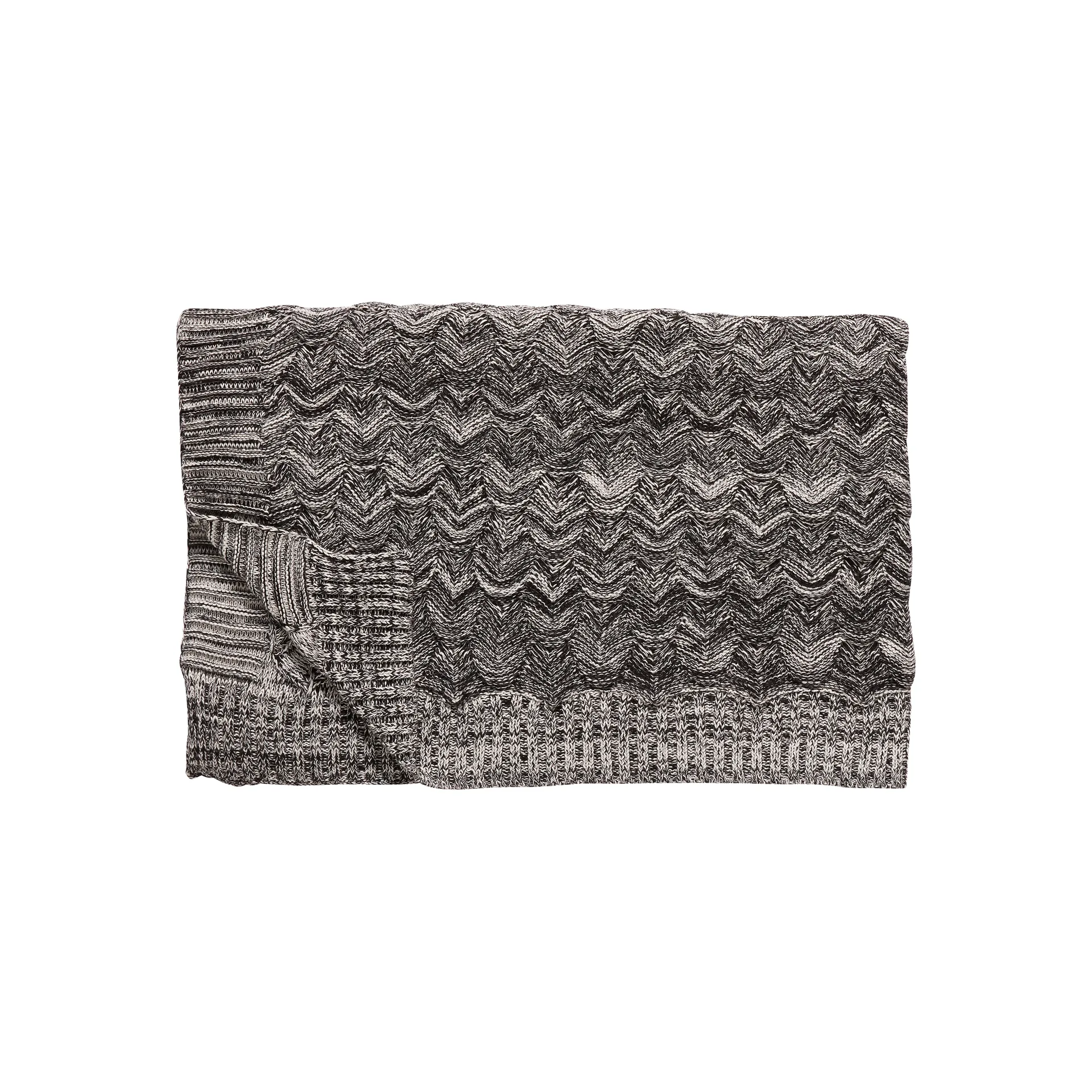 Cotton blanket hand-knitted 130x200 cm, Black-nature Hübsch