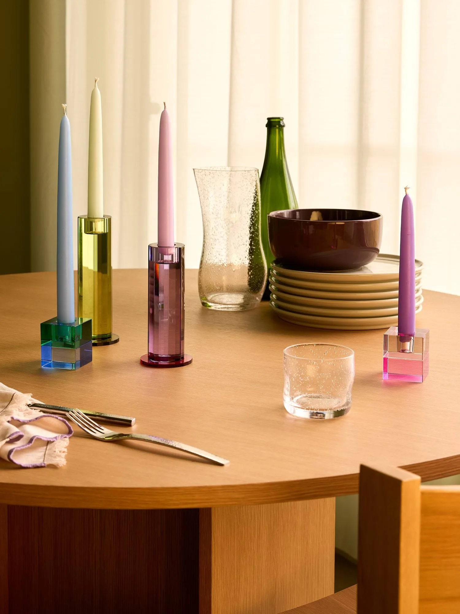 Cut candle holder 2 pieces, Purple Hübsch