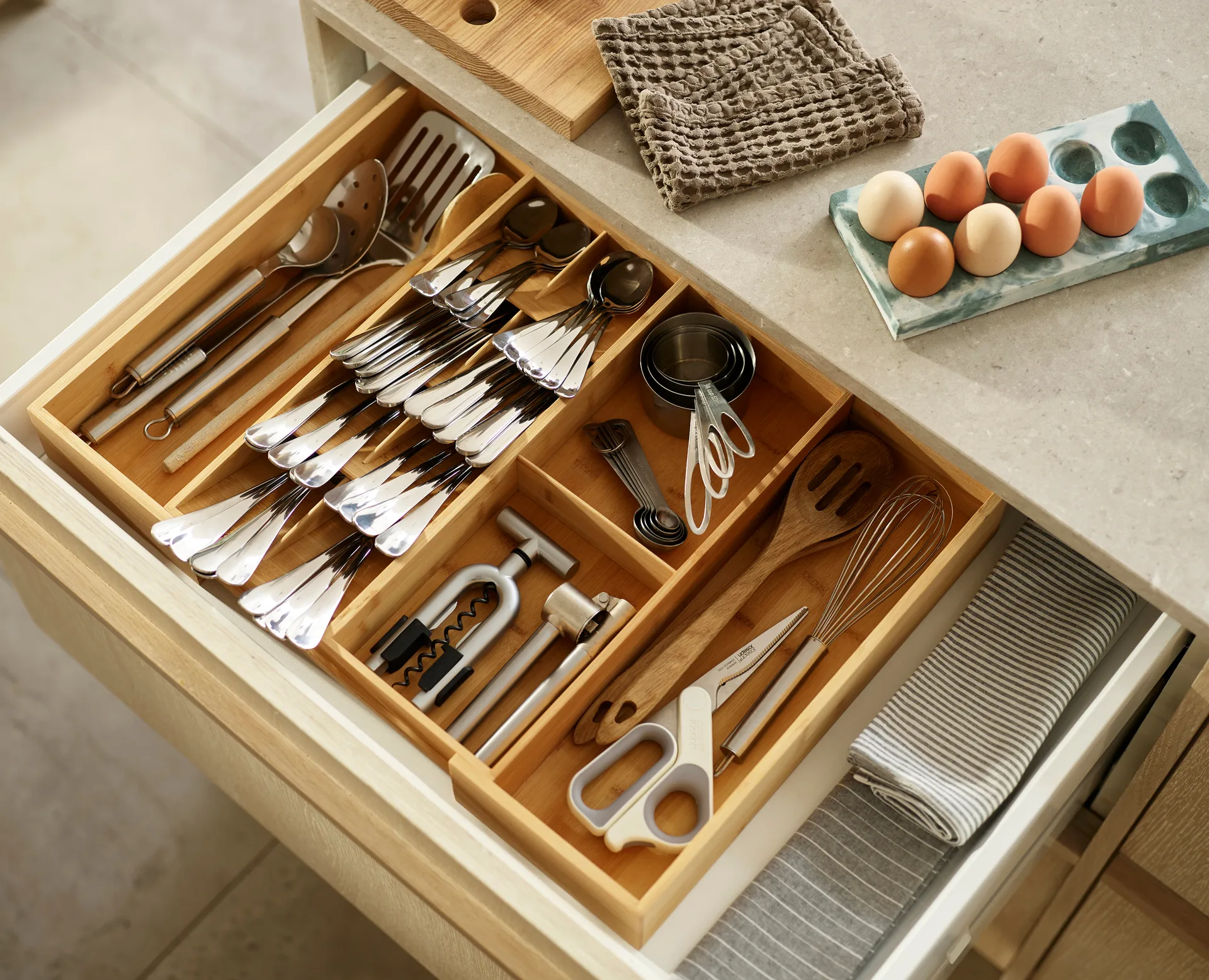 Drawerstore expandable cutlery tray, Bamboo Joseph Joseph