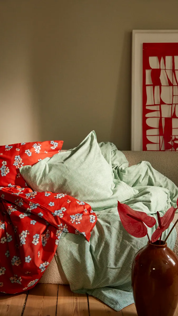 Monochrome Lines bedding set 220x220 cm, Green-white Juna
