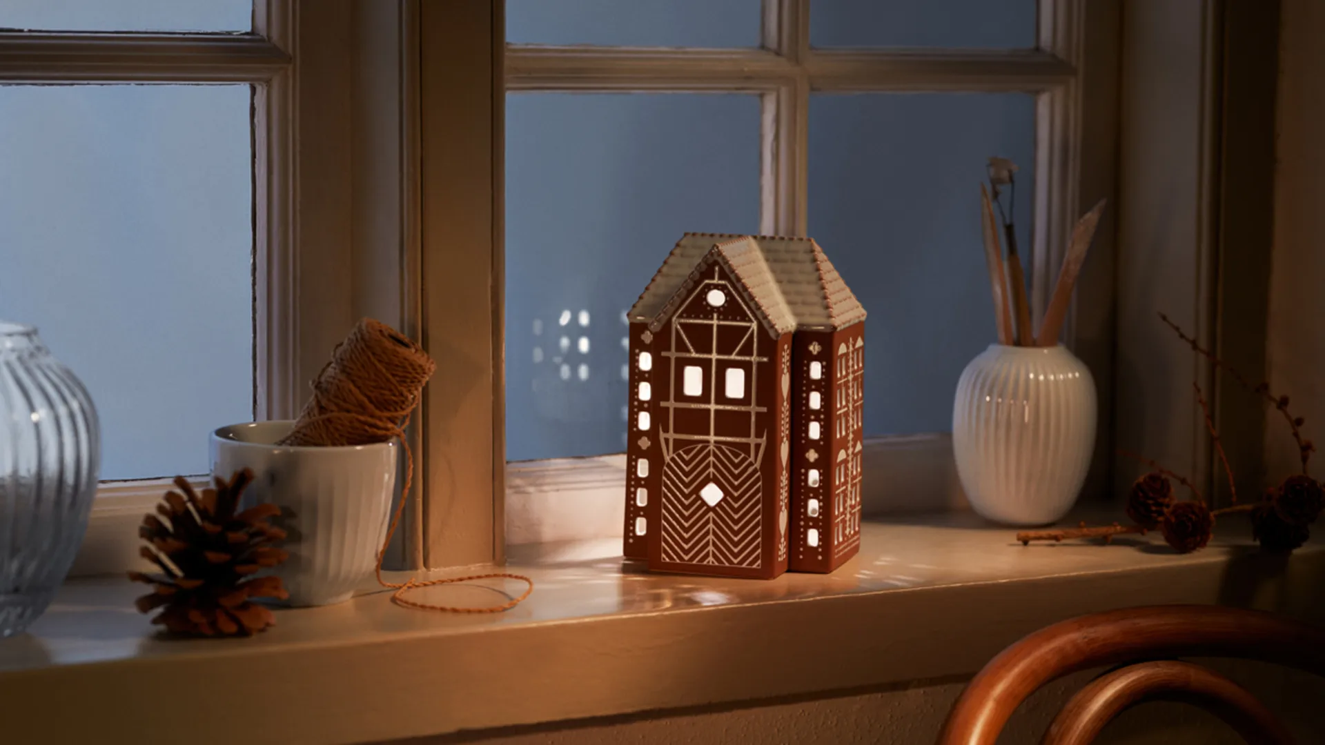 Gingerbread candle latern large 17 cm, Brown Kähler