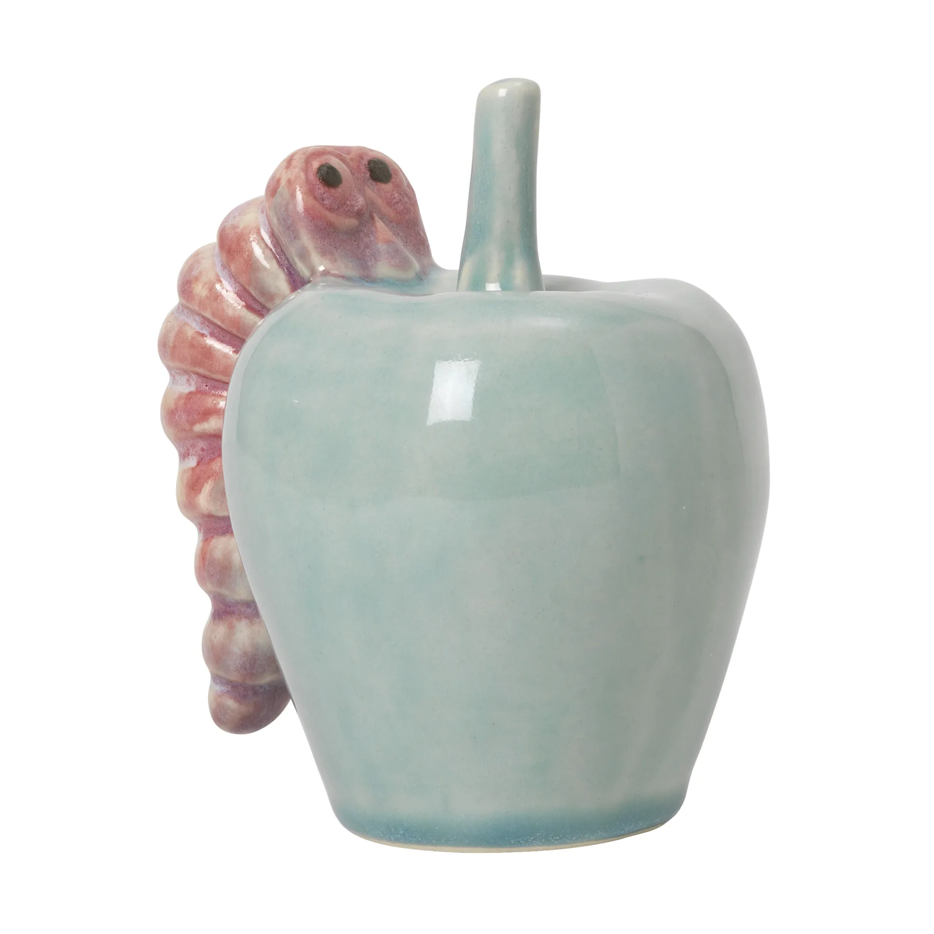 Poppery apple with worm decoration, Mint-pink Kähler