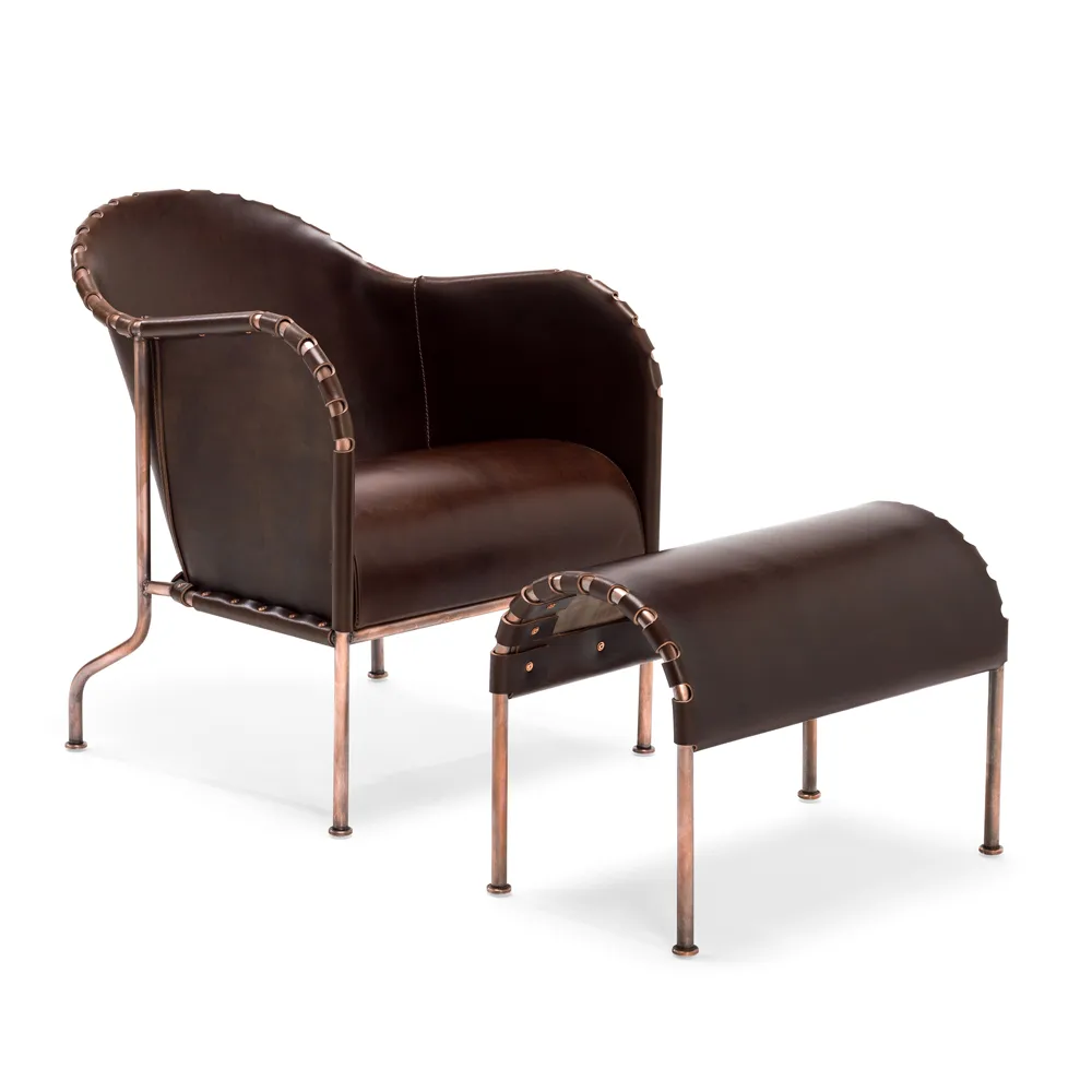 Bruno footstool, Full-grain leather natural-chrome frame Källemo
