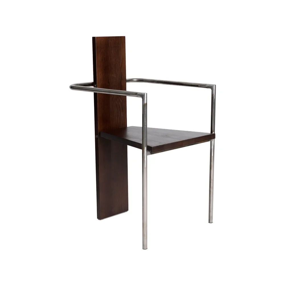 Concrete armchair, Walnut-stained ash - untreated steel base Källemo