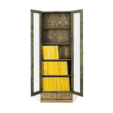 National Geographic 25-year bookcase - Green/Brass-linen fabric-2 drawers - Källemo