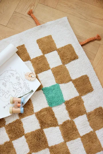Pippi check rug - Khaki, 120x160 cm - Kid's Concept