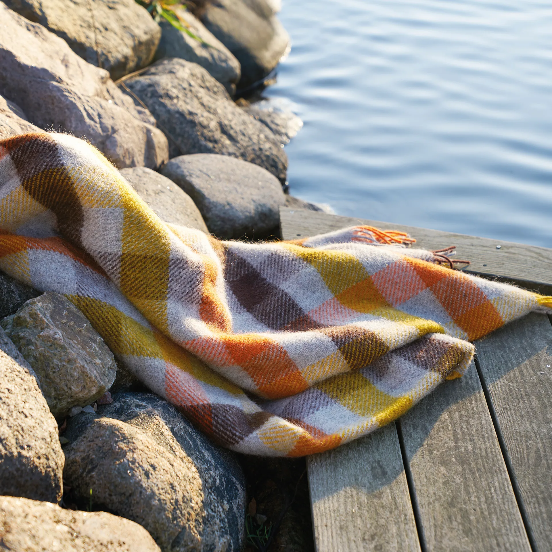 Gotland wool throw 130x200 cm, multi-yellow Klippan Yllefabrik