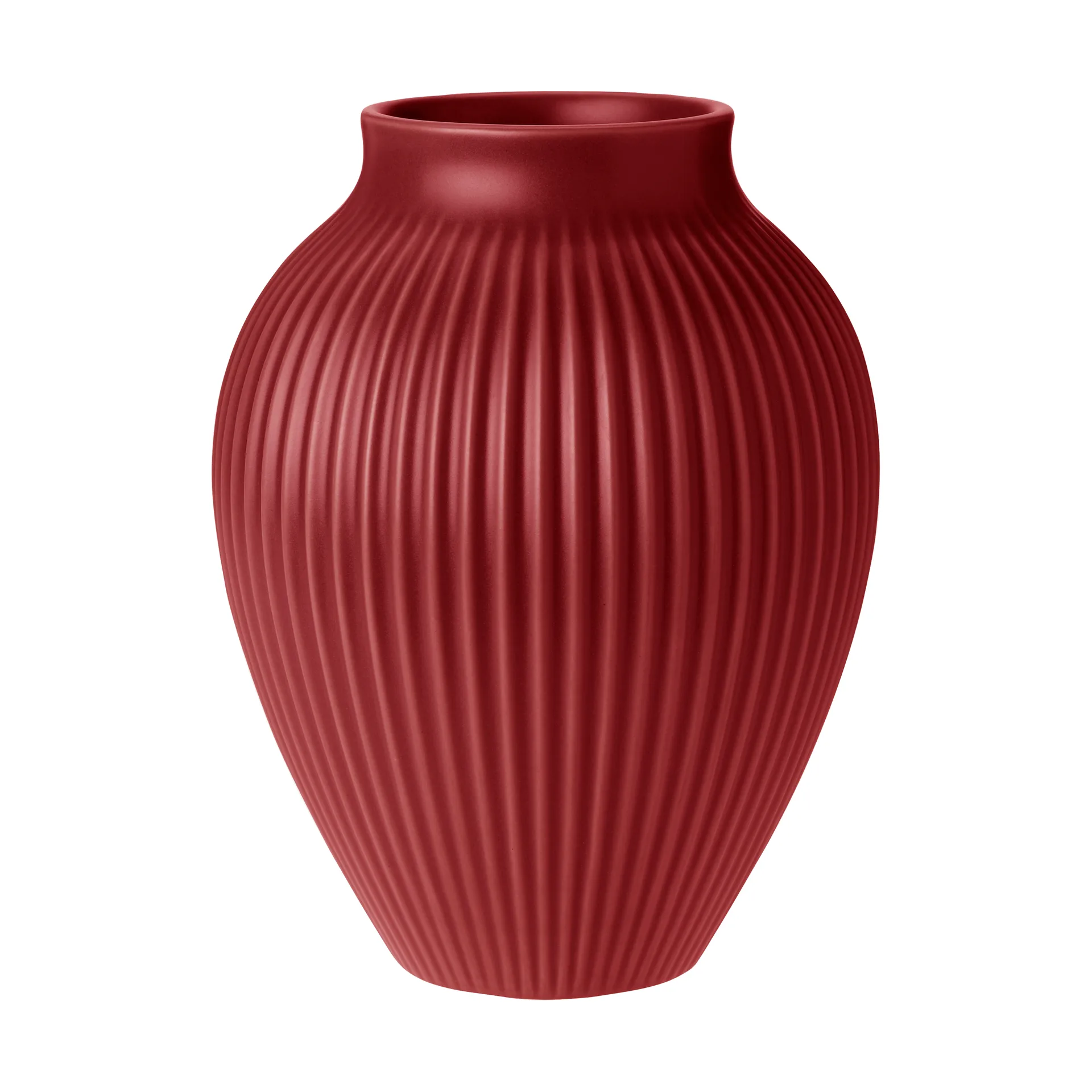Knabstrup vase ribbed 20 cm, Soft cherry red Knabstrup Keramik