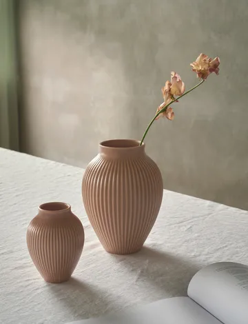 Knabstrup vase ripple matte dusty rose - 27 cm - Knabstrup Keramik