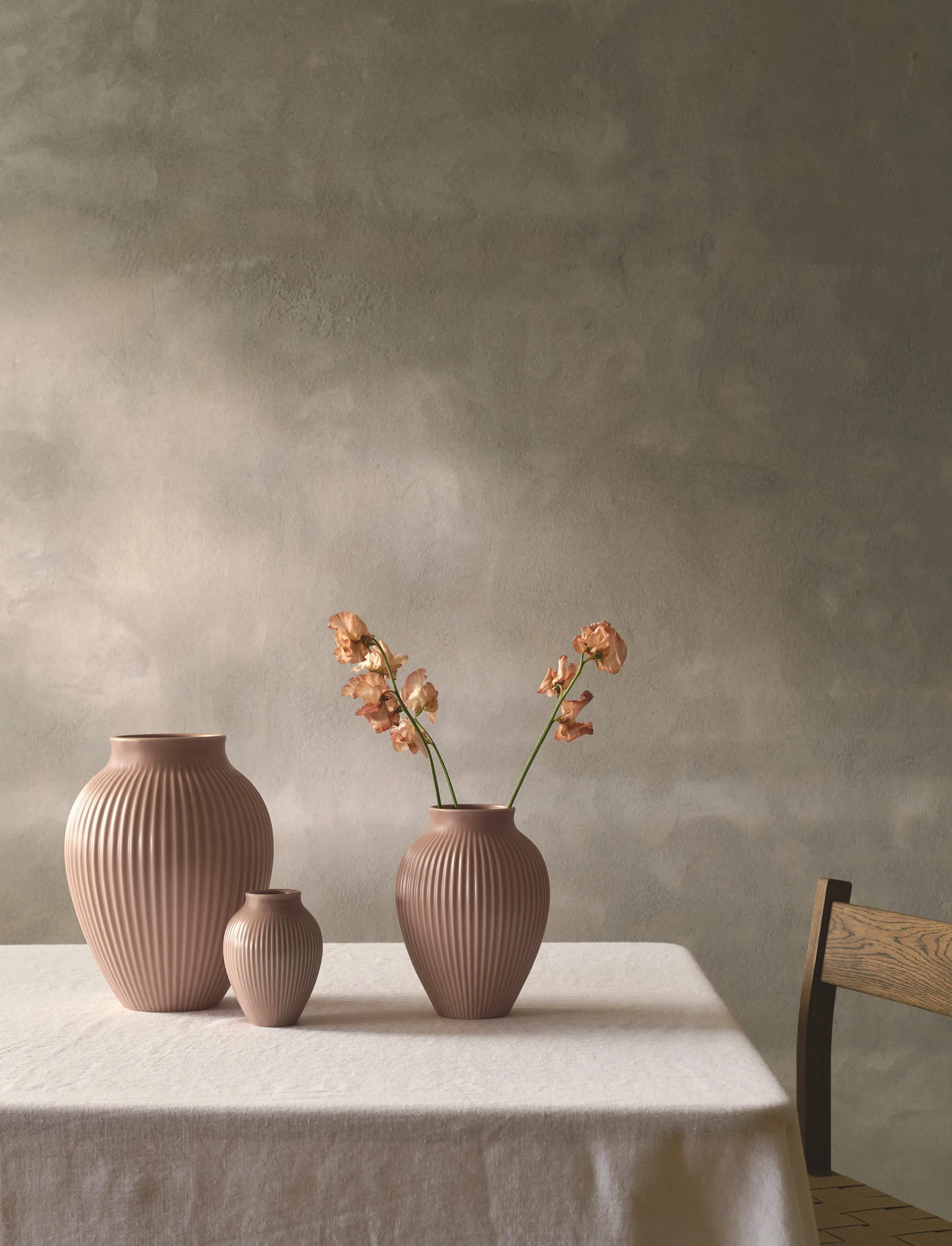 Knabstrup vase ripple matte dusty rose, 27 cm Knabstrup Keramik