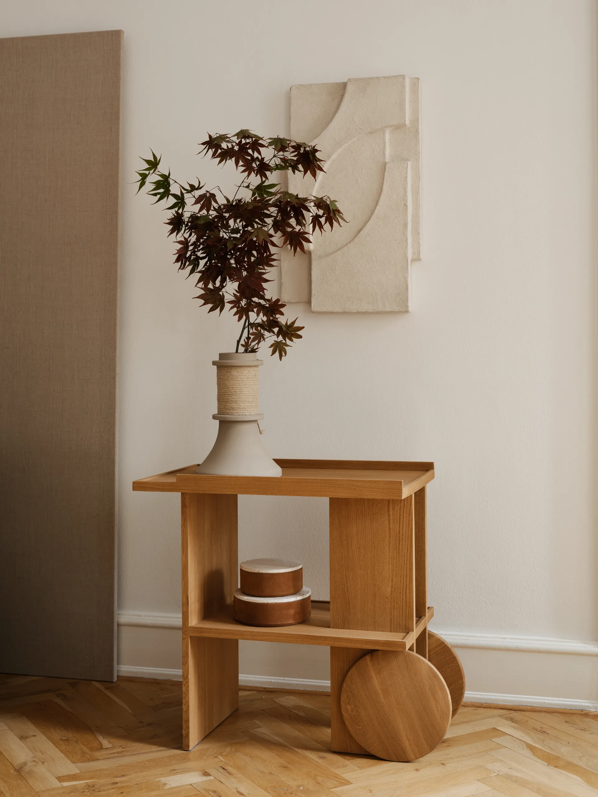 Axis side table 42x80 cm, Warm lacquered oak Kristina Dam Studio