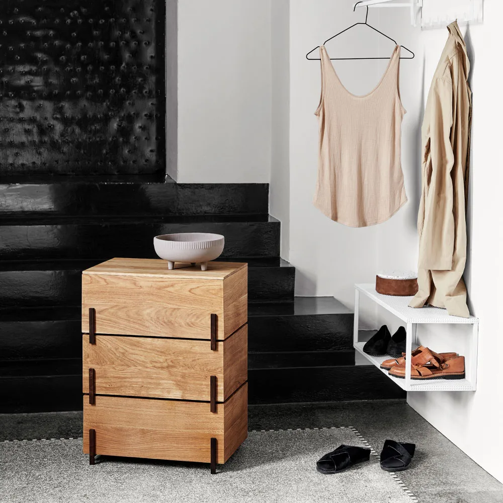 Stack storage box, Oak, 3 pieces, dark oiled walnut legs Kristina Dam Studio