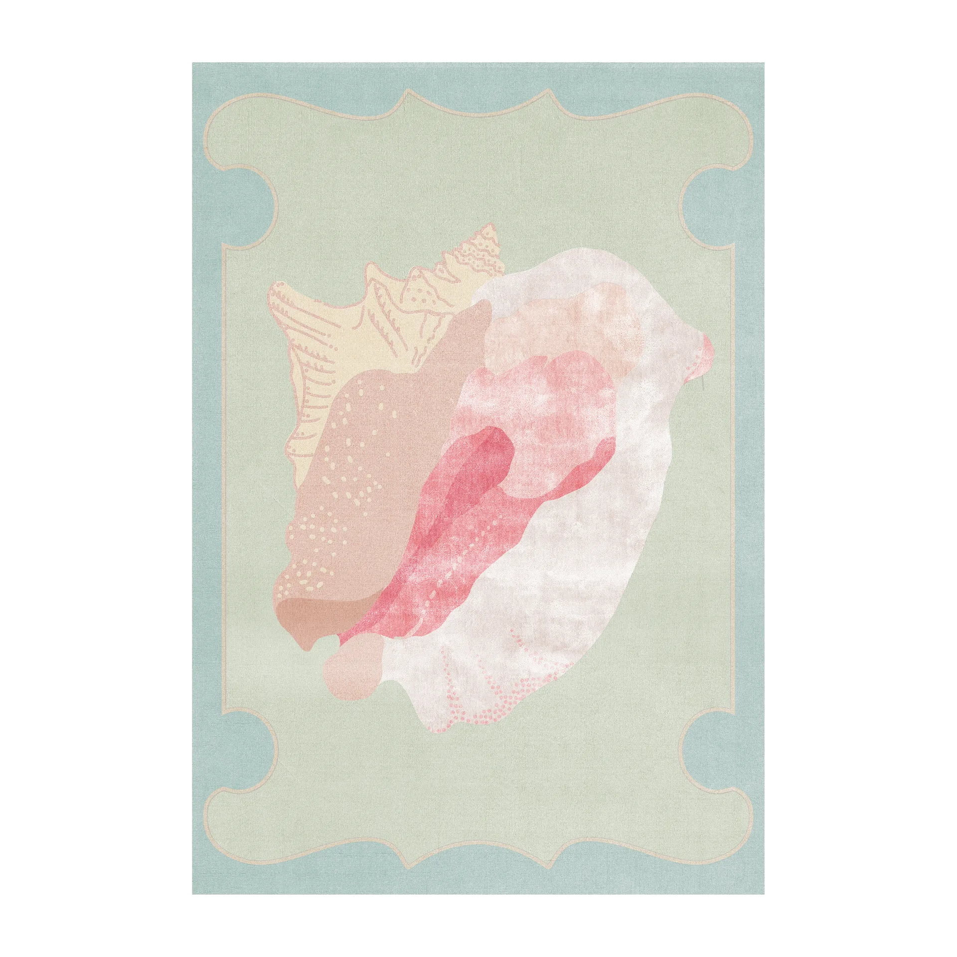 Shell mönstrad wool carpet, Blue. pink. 180x270 cm Layered