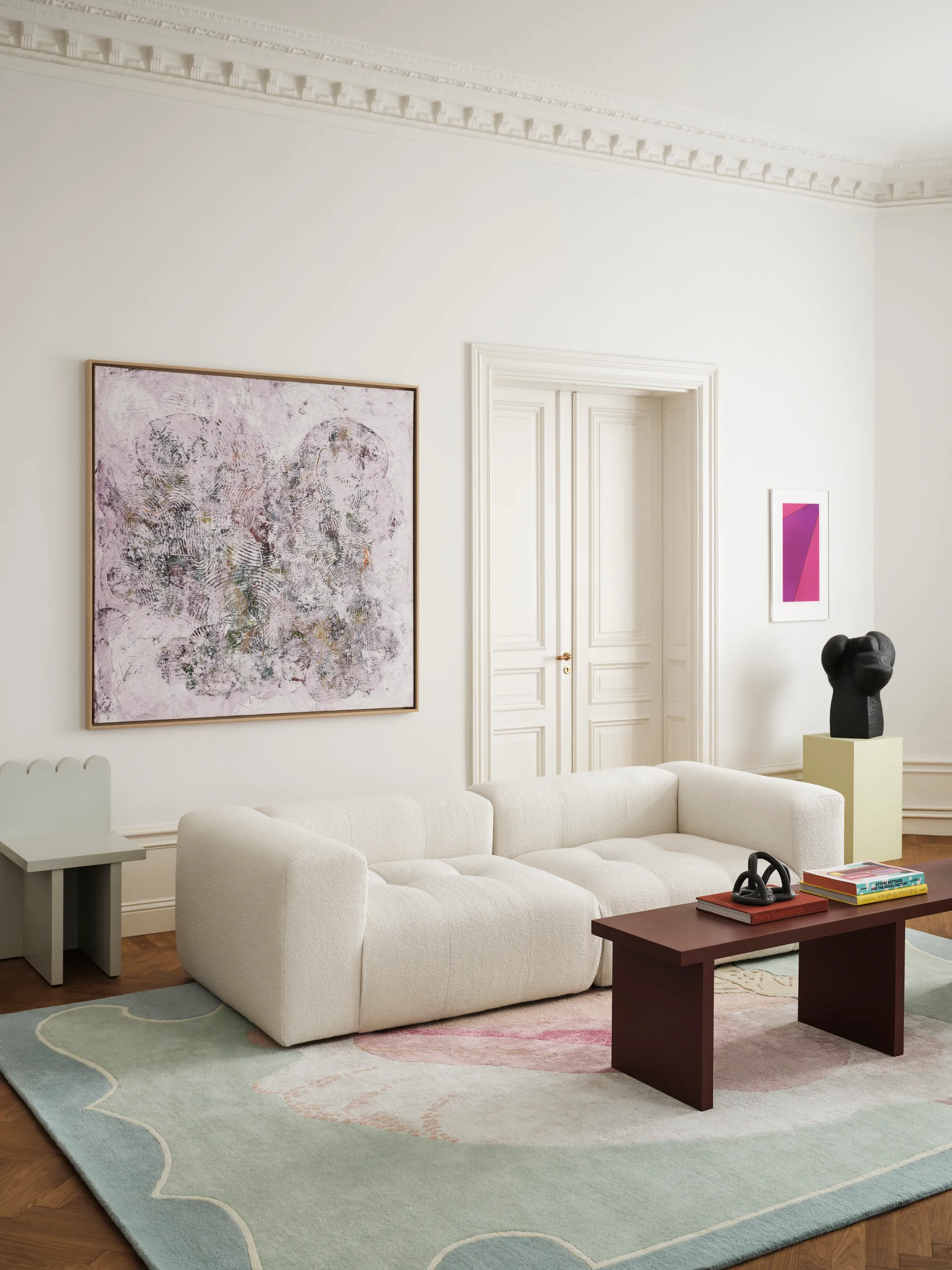 Shell mönstrad wool carpet, Blue. pink. 180x270 cm Layered