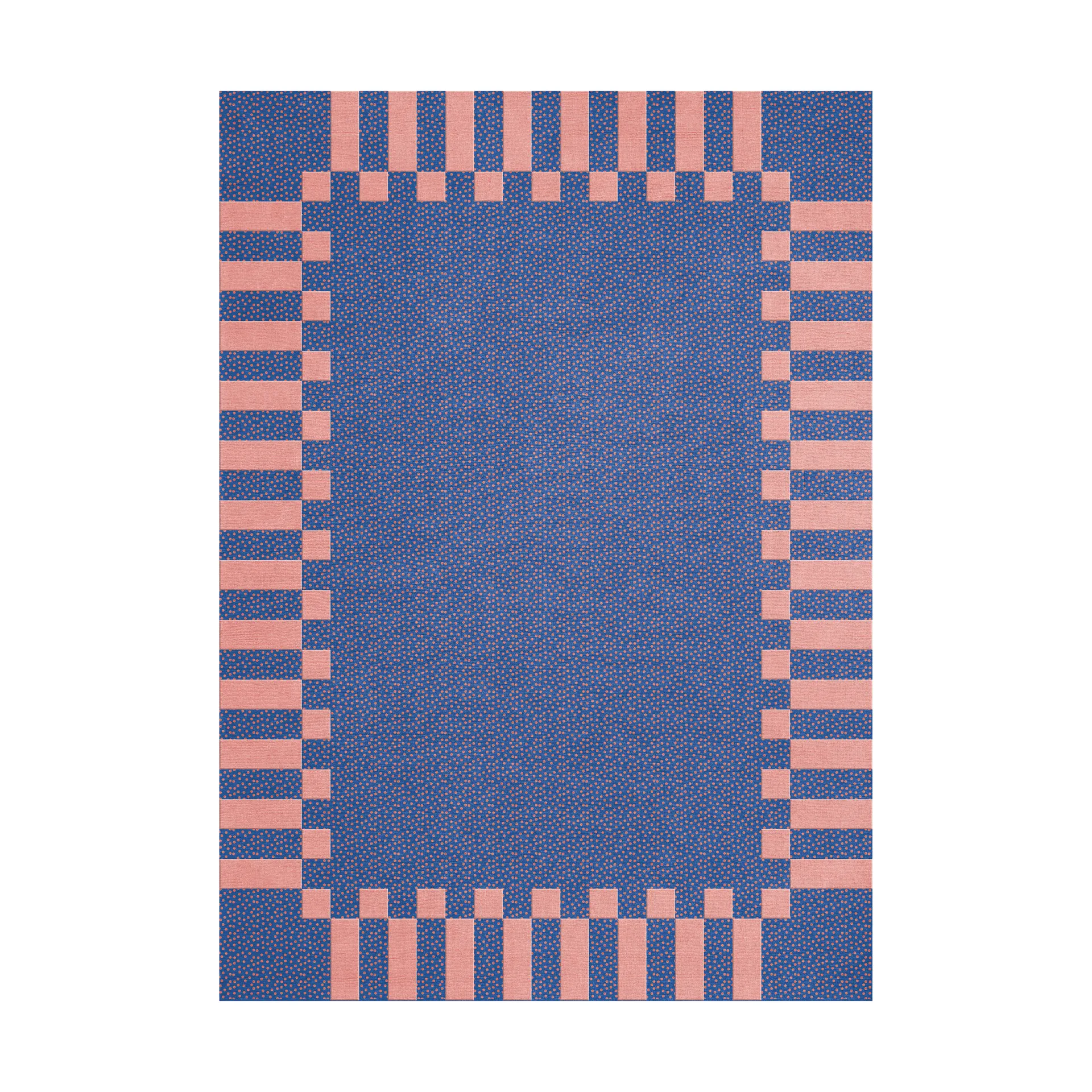 Teklan frame wool rug, Cobalt salmon, 250x350 cm Layered