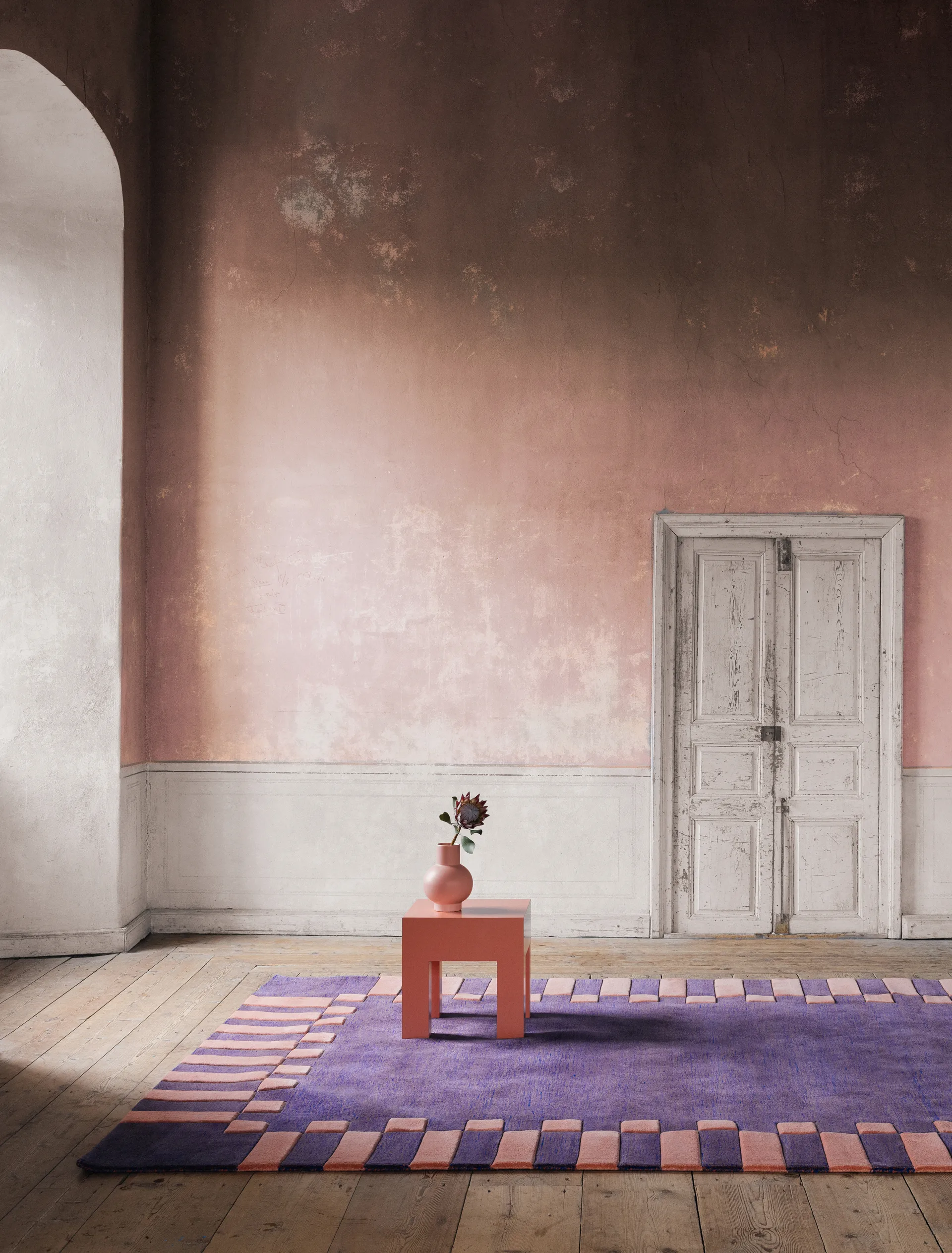Teklan frame wool rug, Cobalt salmon, 250x350 cm Layered