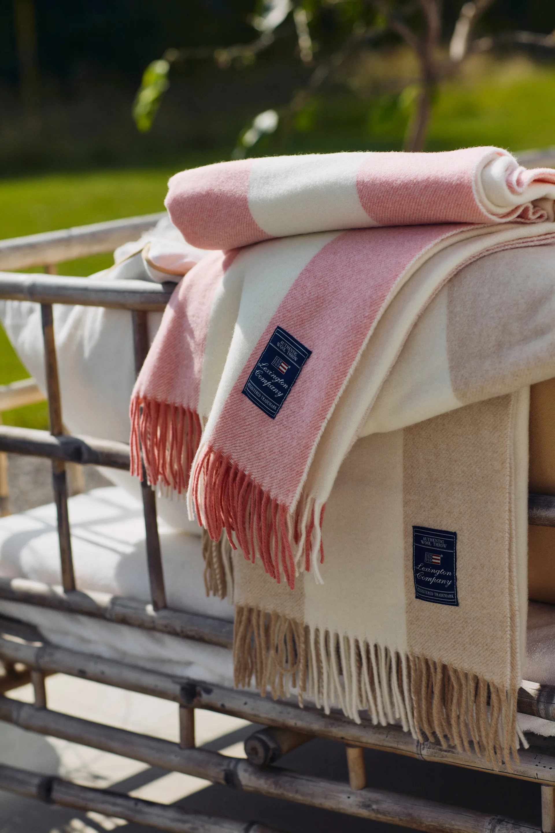 Block Striped Recycled Wool throw 130x170 cm, Oat-White Lexington