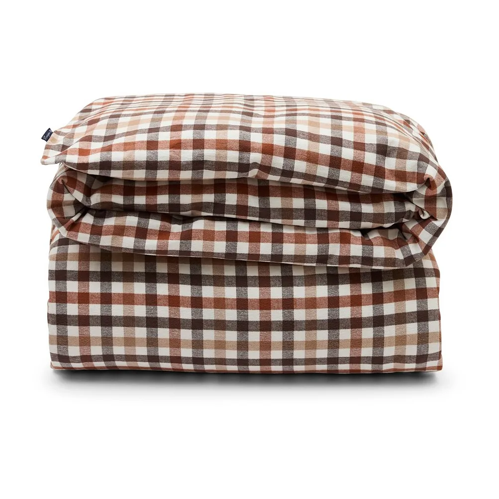Checked cotton and flannel duvet cover 220x220 cm, Rustic Brown/Off White Lexington