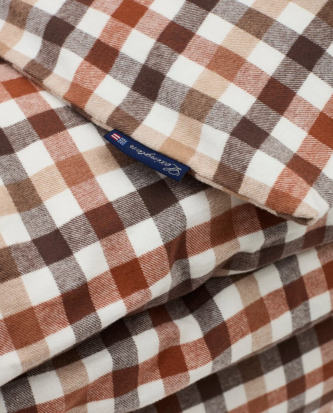 Checked cotton and flannel duvet cover 220x220 cm, Rustic Brown/Off White Lexington