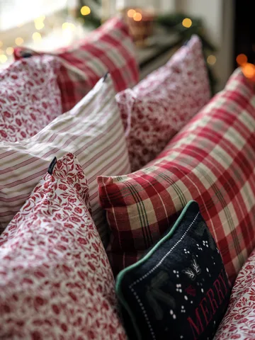Checked cotton flannel bedding set - Red-beige-green-white - Lexington
