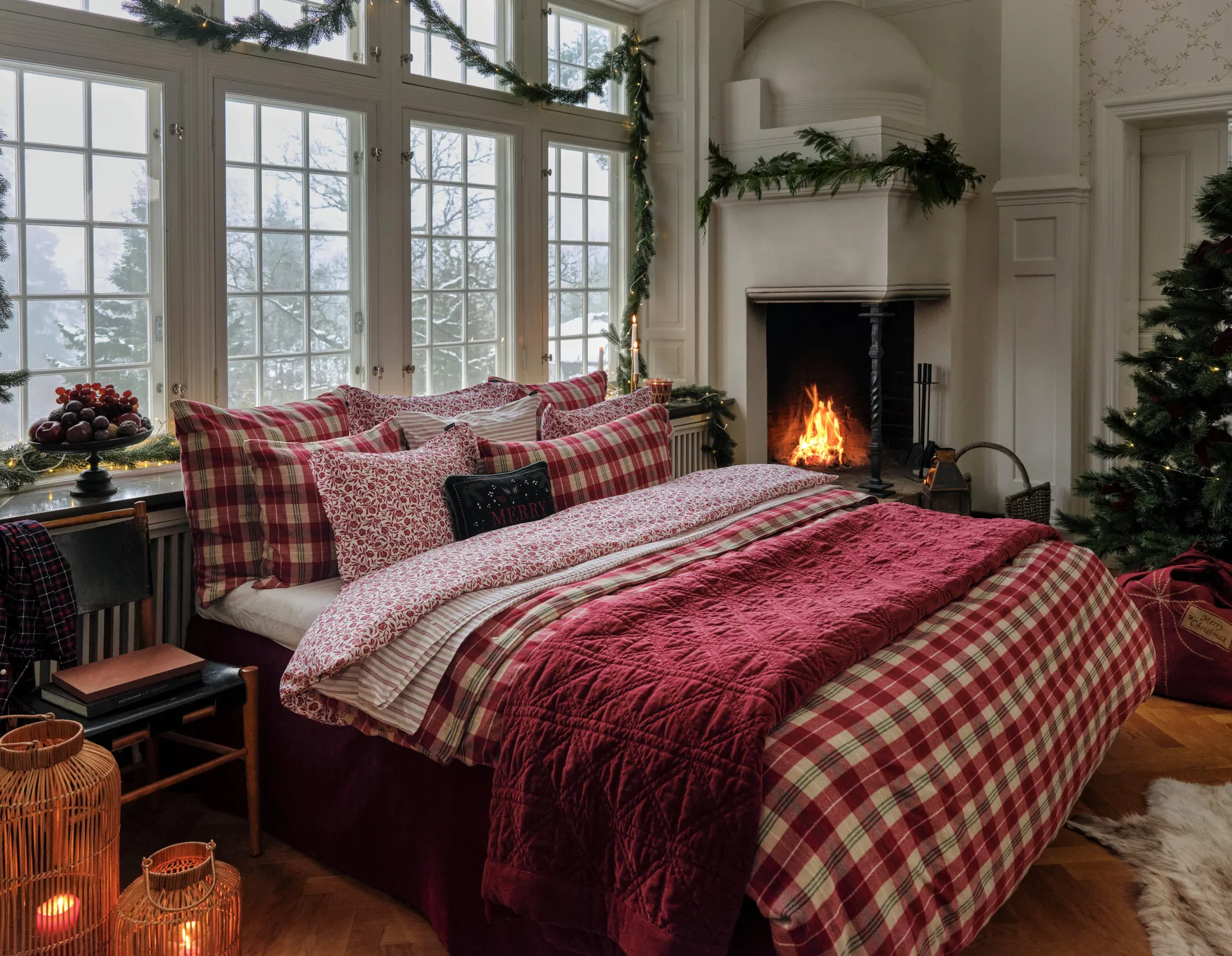 Checked cotton flannel pillowcase 50x60 cm., Red-beige-green-white Lexington