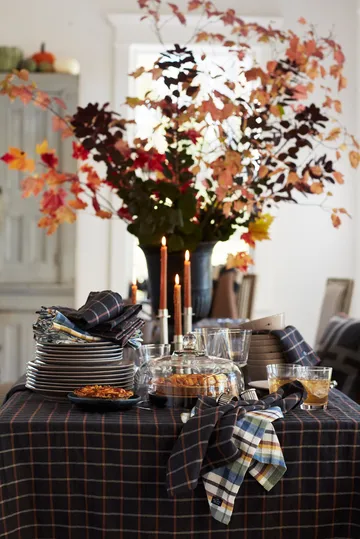 Checked Cotton Linen tablecloth 150x250 cm - Dark grey-beige - Lexington