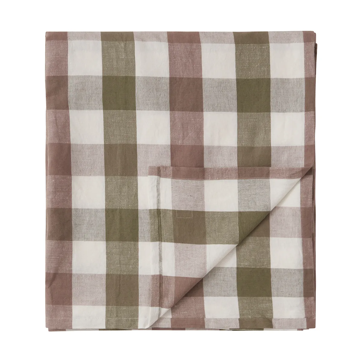 Checked Cotton Linen Tablecloth 180x180 cm, Olive Lexington