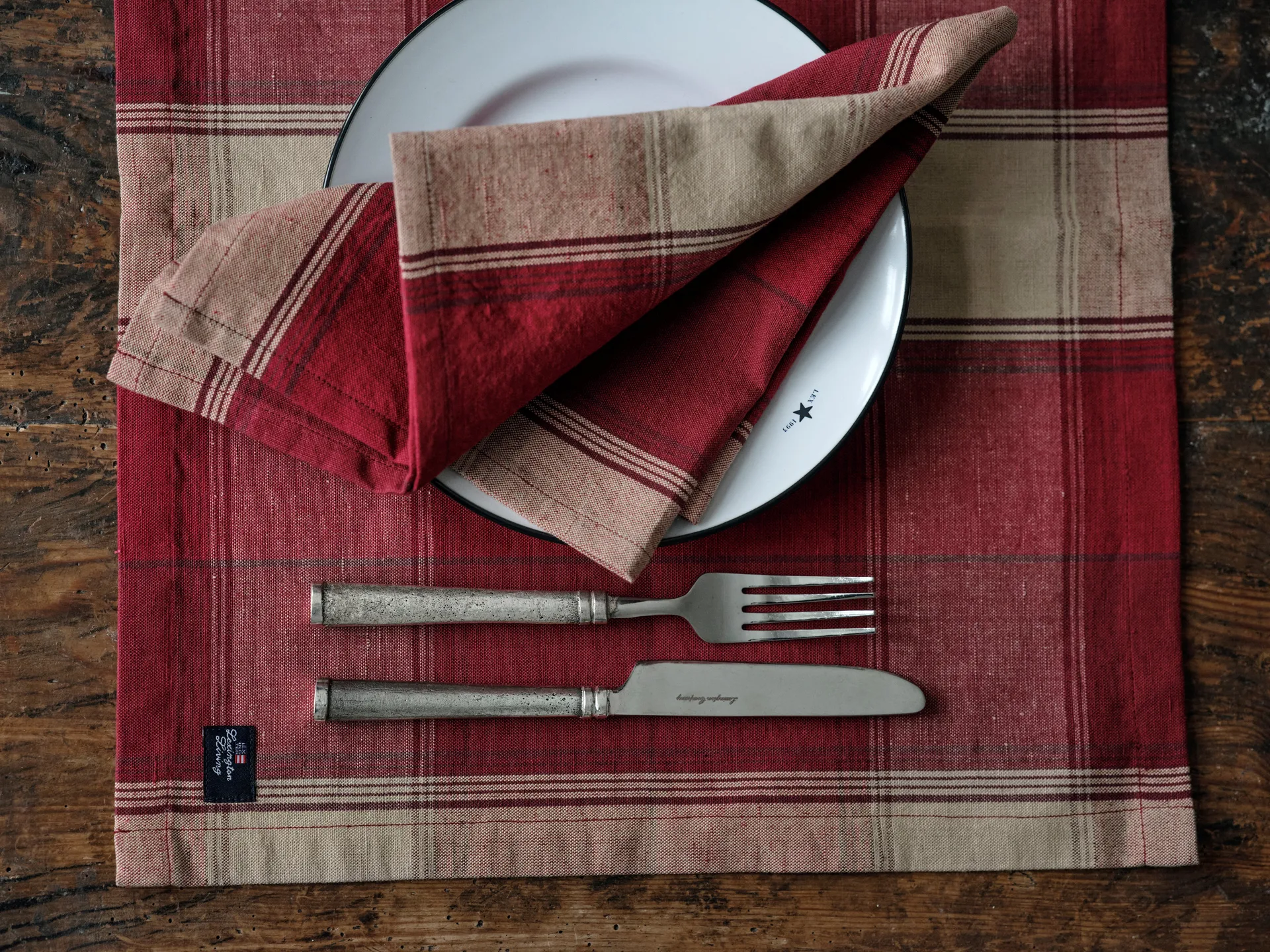 Checked linen-cotton placemat 40x50 cm, Red-beige Lexington