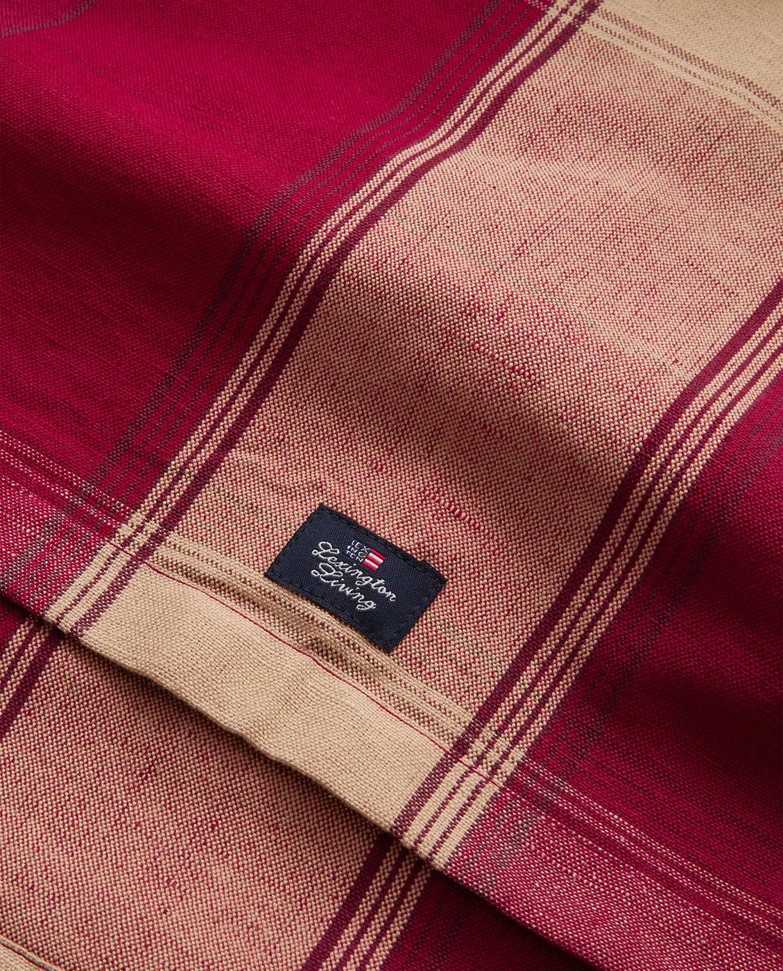 Checked linen-cotton runner 50x350 cm, Red-beige Lexington