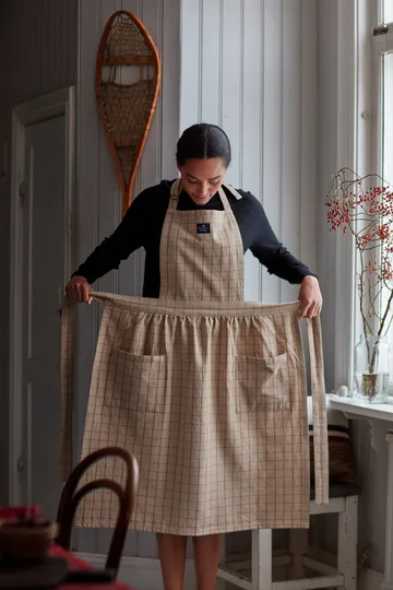 Checked Organic Cotton Oxford apron - Beige-red - Lexington