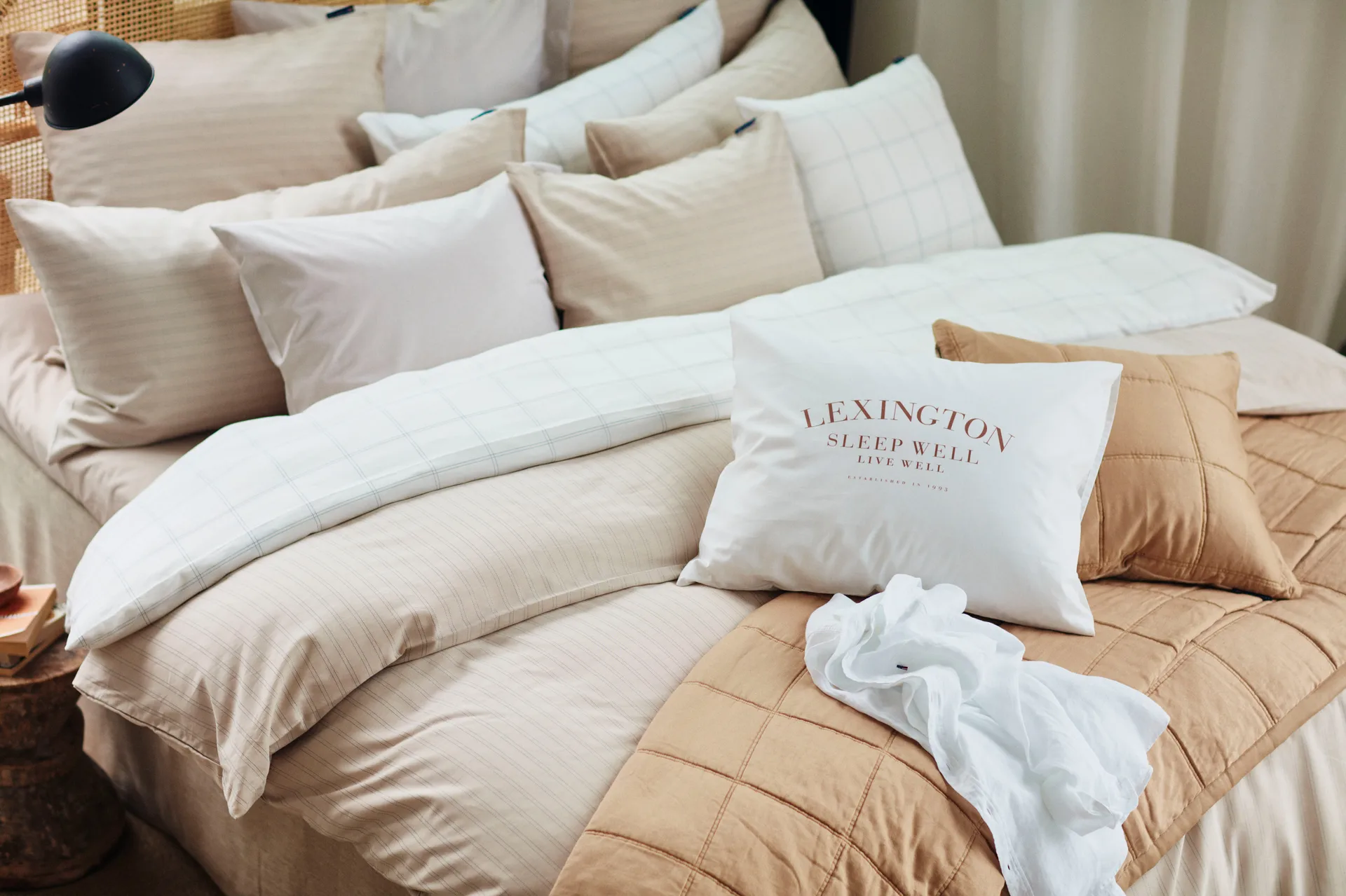 Checked pillowcase bomwool-lyocell 50x60 cm, Off white-dark blue Lexington