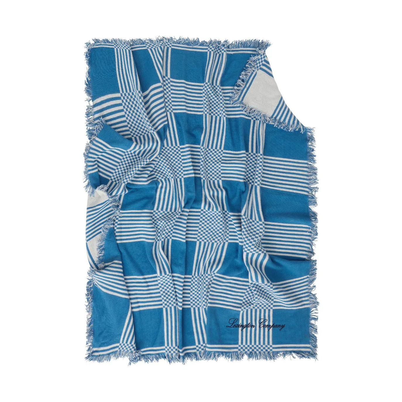 Checked Recycled Cotton Picnic Blanket 150x150 cm, Blue Lexington